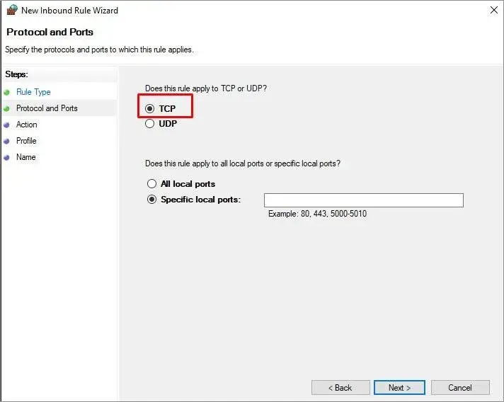 New Inbound Rule Wizard
