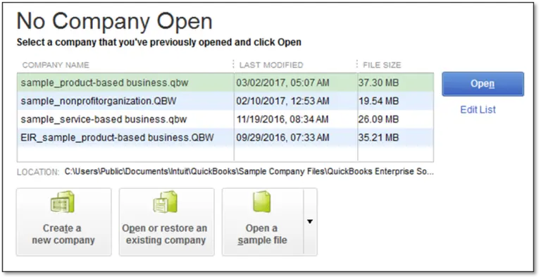 QuickBooks without opening a company file