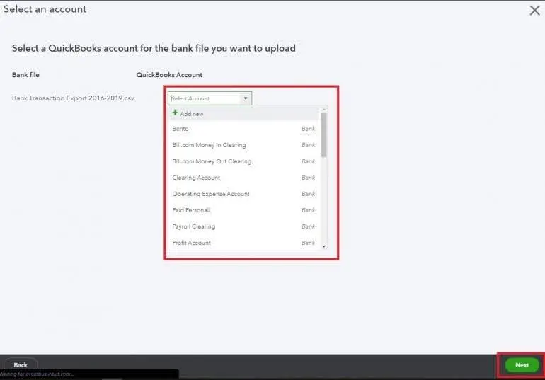 Click Next after selecting the account