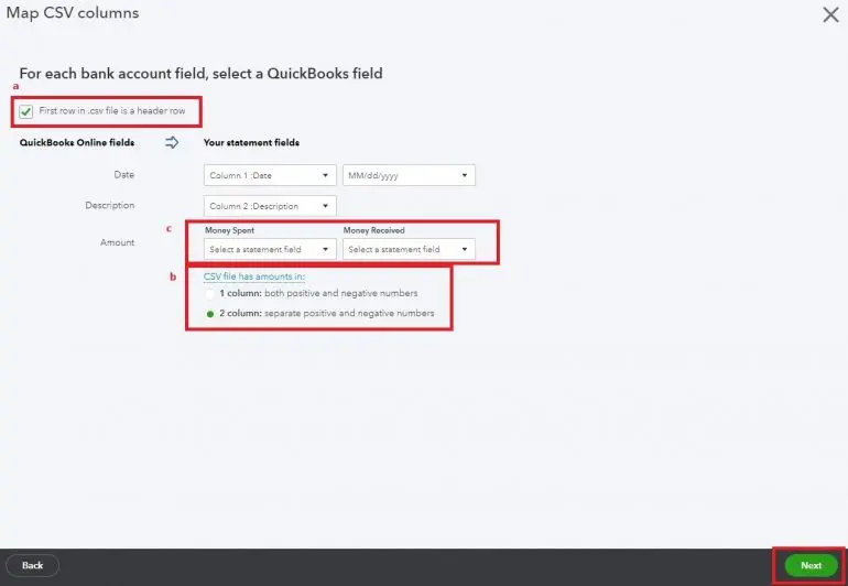 Click Next when you have finished mapping