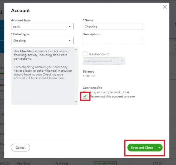 Disconnect this account on save