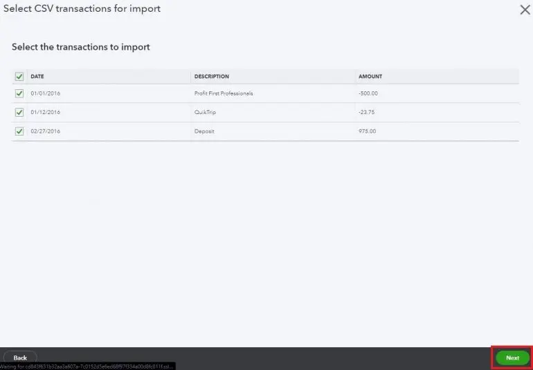 Select CSV Transections to Import