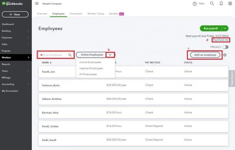 Workers tab is where you will find the option to print pay stubs