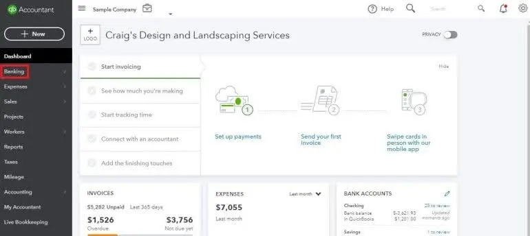 You can click on Banking from the Dashboard