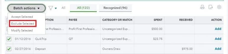 click on Exclude selected
