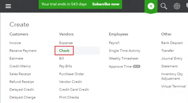 create checks in QuickBooks