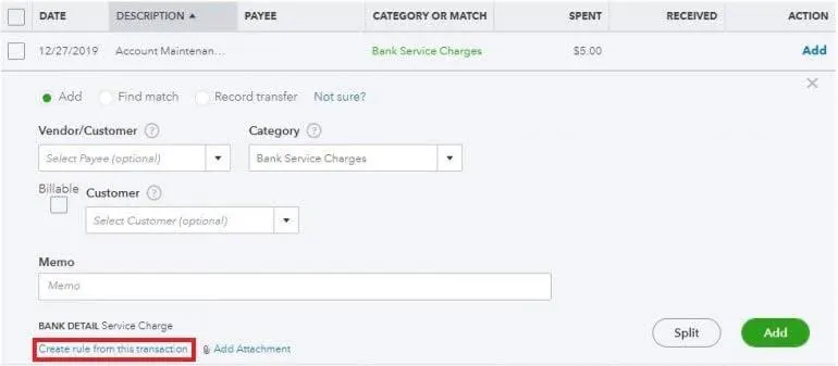 create rules as you are adding or matching your transactions