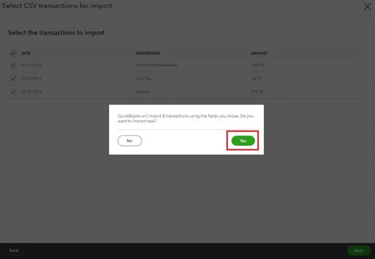 restart Step 3 of the import process if you select No