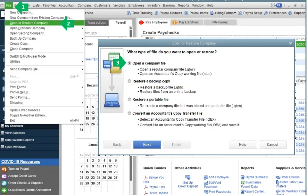 Try opening the Company File from an Other Folder Location