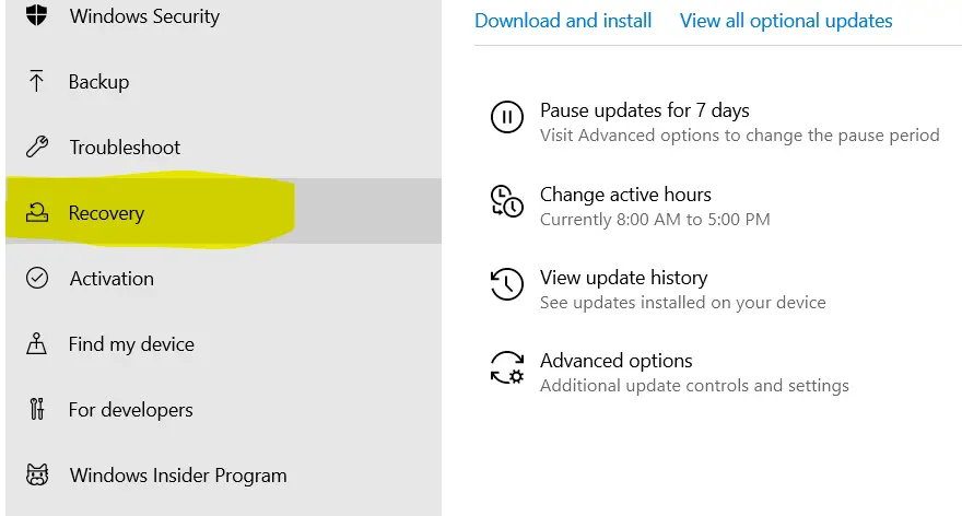 Update & Security in Windows
