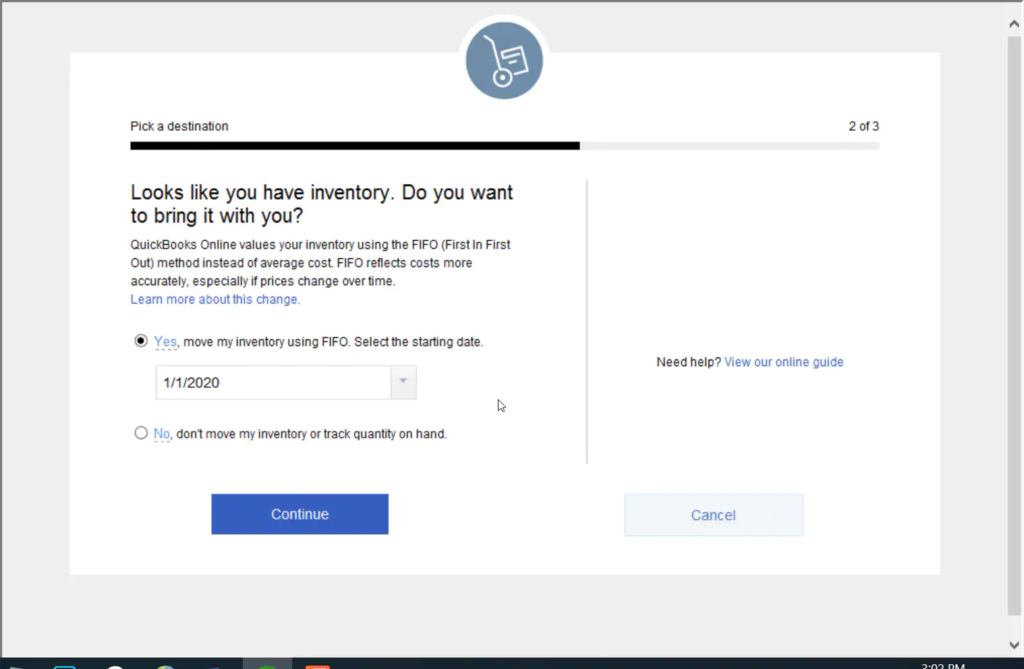select the date from which you want to migrate your data