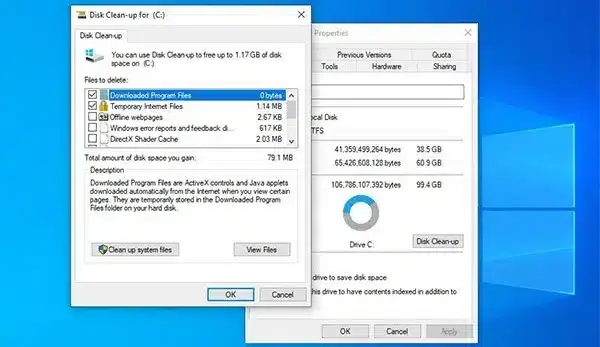 In disk cleanup, select the clean up system files option. 