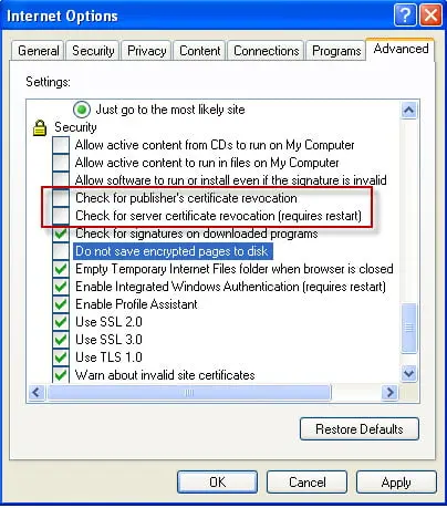 Internet Options