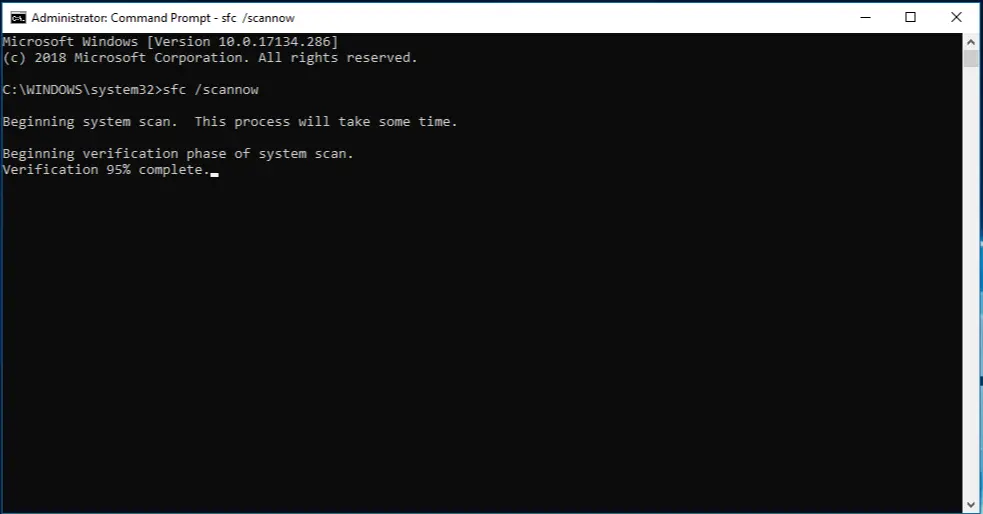 Type sfc scannow and then press the Enter key