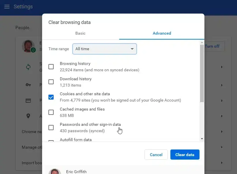 clear browing data