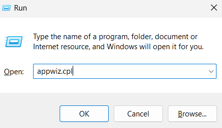 Enter 'appwiz.cpl' and then press Enter.