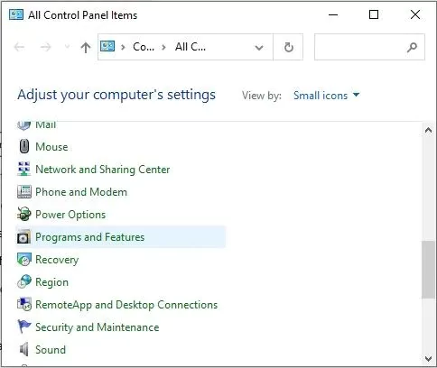 In the window that is displayed on the screen, click Programs & Features.