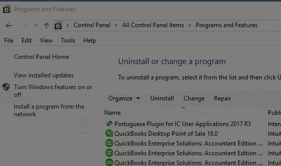 program & features
