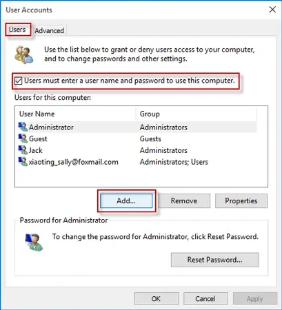 user accounts