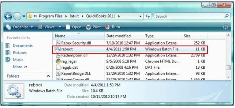 Start the reboot.bat file