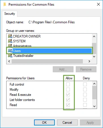 Permission for common files