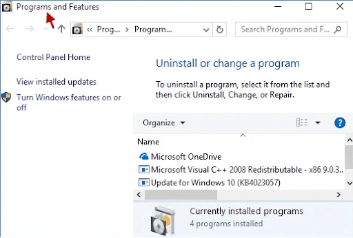 uninstall or change program